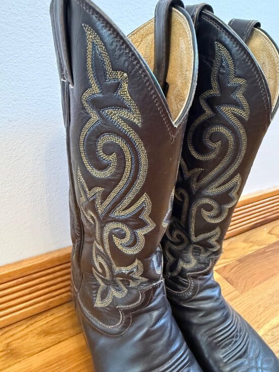 Vintage Justin Leather Cowboy Boots 1418 USA Espresso Brown Men 7.5B Women 9 main image 9
